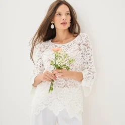 T-Shirt En Topje<Blancheporte Topje met geschulpte macramé, pagodemouwen wit
