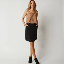 Bloes En Tuniek<Blancheporte Topje met kant en knopen in crêpe karamel