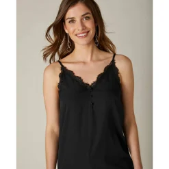 Feestoutfits Dames|Bloes En Tuniek<Blancheporte Topje met kant en knopen in crêpe zwart