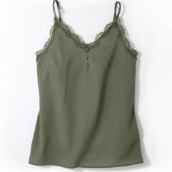 Bloes En Tuniek<Blancheporte Topje met kant en knopen in crêpe kaki