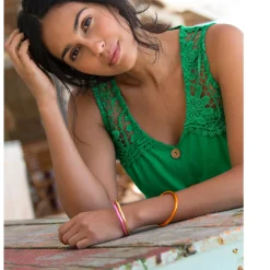 T-Shirt En Topje<Blancheporte Topje met knopen en macramé groen