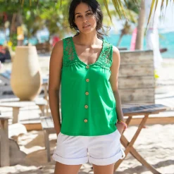 T-Shirt En Topje<Blancheporte Topje met knopen en macramé groen