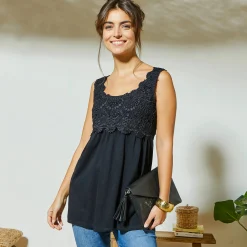 T-Shirt En Topje<Blancheporte Topje met macramé zwart
