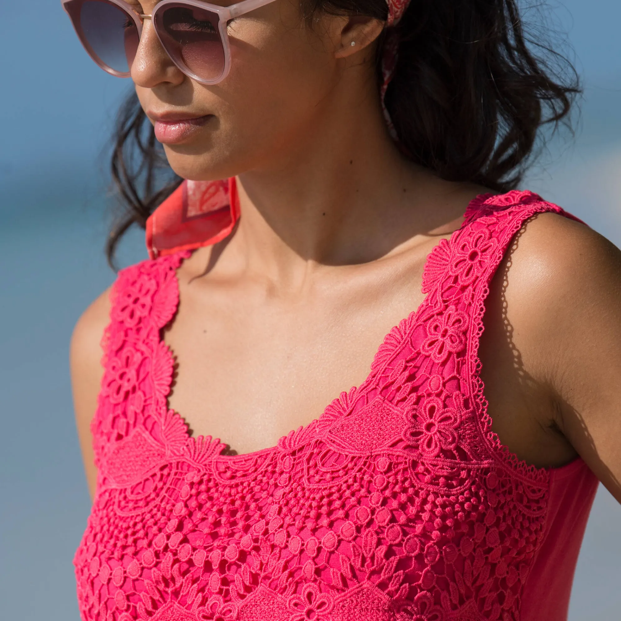 T-Shirt En Topje<Blancheporte Topje met macramé framboos