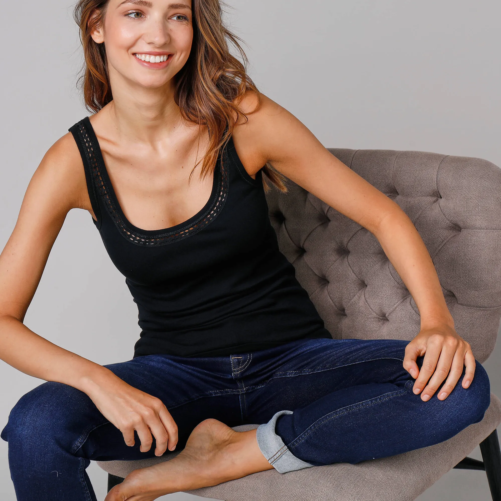 Thermisch Ondergoed<Blancheporte Topje met macramé - set van 2 zwart