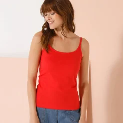 T-Shirt En Topje<Blancheporte Topje met smalle bandjes in katoen klaproosrood