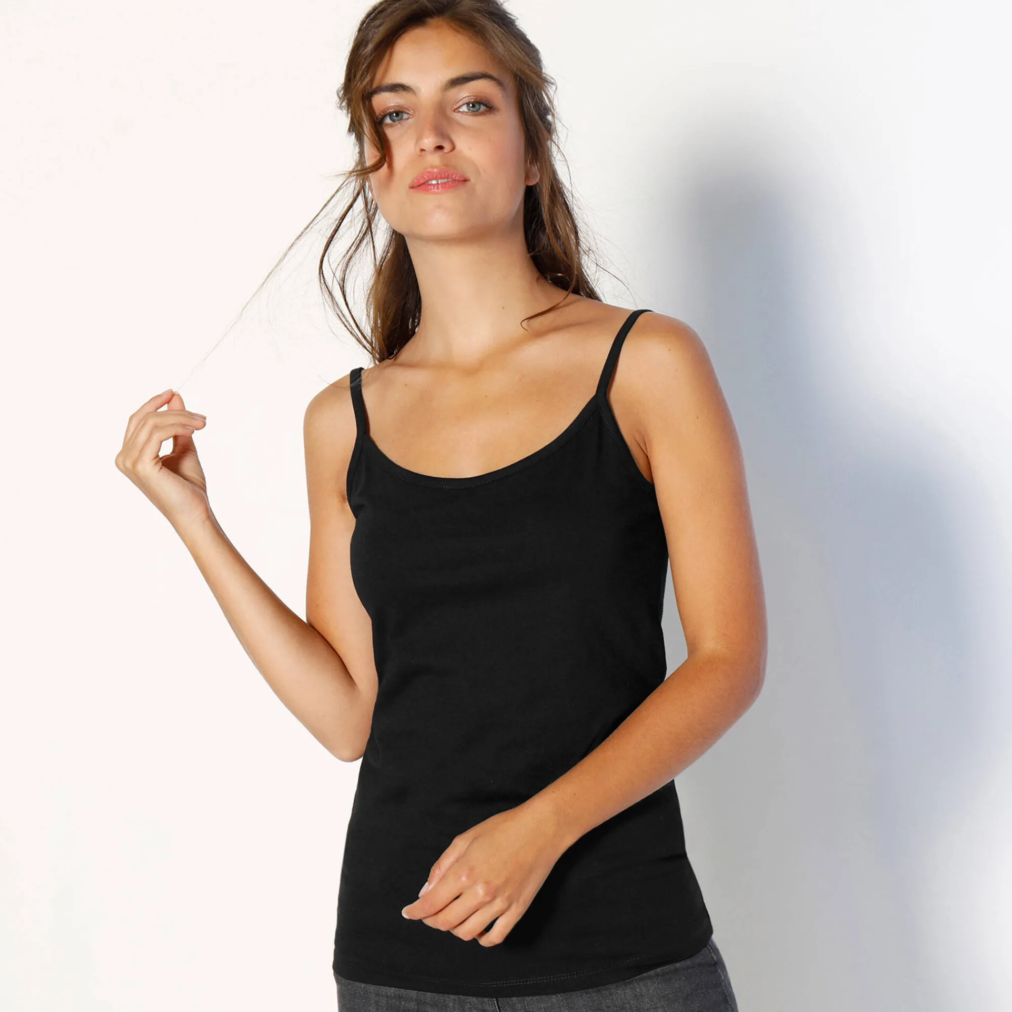 T-Shirt En Topje<Blancheporte Topje met smalle bandjes in katoen zwart