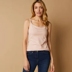 T-Shirt En Topje<Blancheporte Topje met smalle bandjes in katoen poederroze