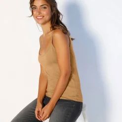 T-Shirt En Topje<Blancheporte Topje met smalle bandjes in katoen kerrie