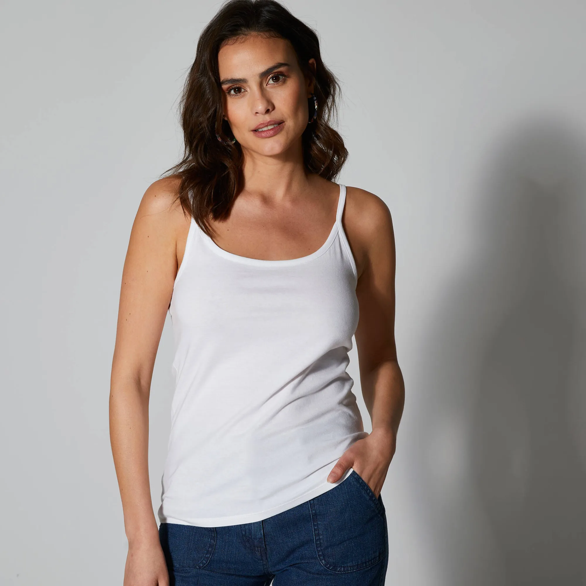 T-Shirt En Topje<Blancheporte Topje met smalle bandjes in katoen wit
