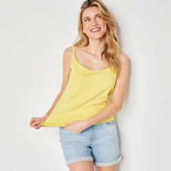 T-Shirt En Topje<Blancheporte Topje met smalle bandjes in katoen lichtgeel