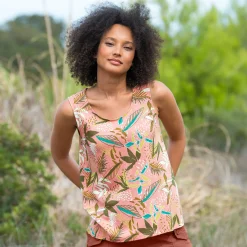 T-Shirt En Topje<Blancheporte Topje met tropische print koraal / kaki