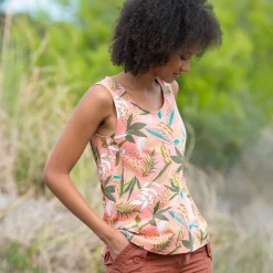 T-Shirt En Topje<Blancheporte Topje met tropische print koraal / kaki