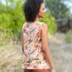 T-Shirt En Topje<Blancheporte Topje met tropische print koraal / kaki