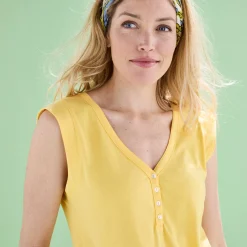 T-Shirt En Topje<Blancheporte Topje met V-hals, detail in broderie anglaise op de rug geel