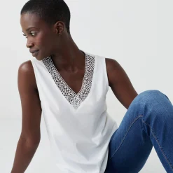 T-Shirt En Topje<Blancheporte Topje met V-hals in kant ecru