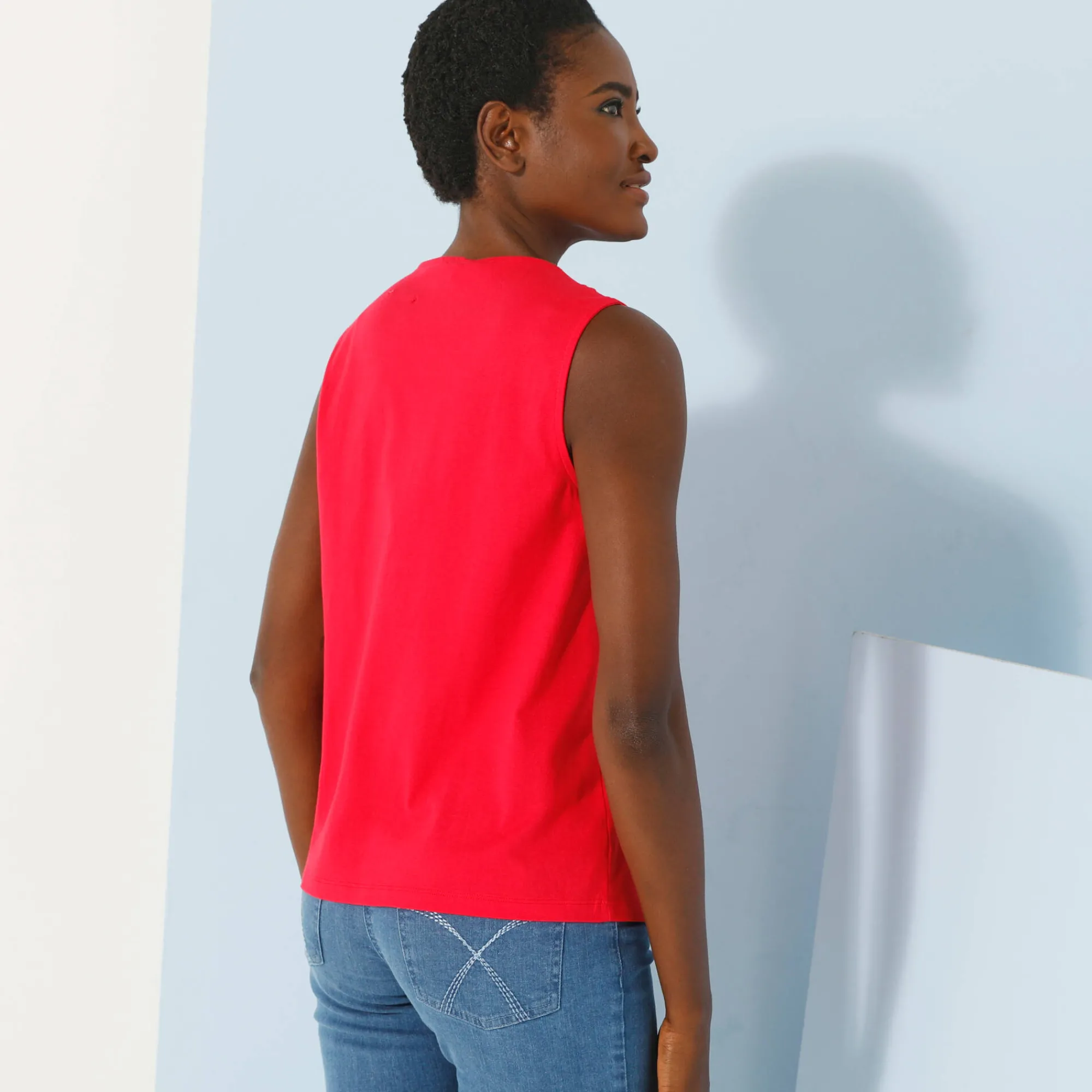 T-Shirt En Topje<Blancheporte Topje met V-hals in kant framboos