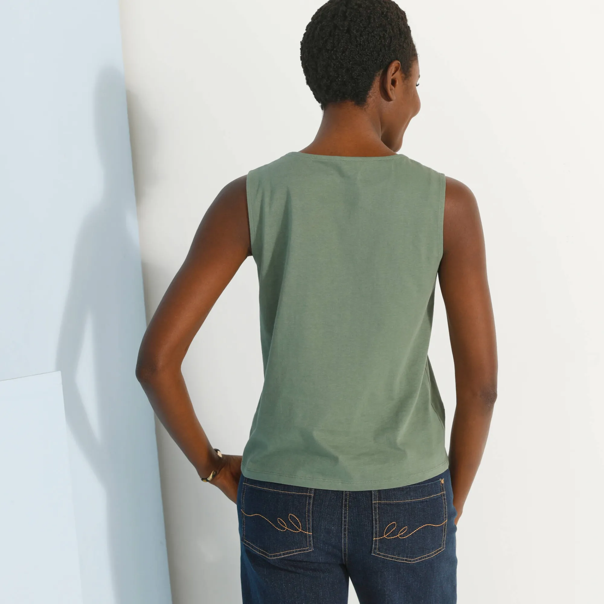 T-Shirt En Topje<Blancheporte Topje met V-hals in kant kaki