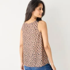 Bloes En Tuniek<Blancheporte Topje met V-hals in kant, luipaardprint karamel / zwart
