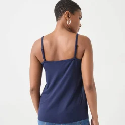 T-Shirt En Topje<Blancheporte Topje met V-hals in kant, verstelbare bandjes marine