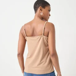 T-Shirt En Topje<Blancheporte Topje met V-hals in kant, verstelbare bandjes chiné hazelnootbruin
