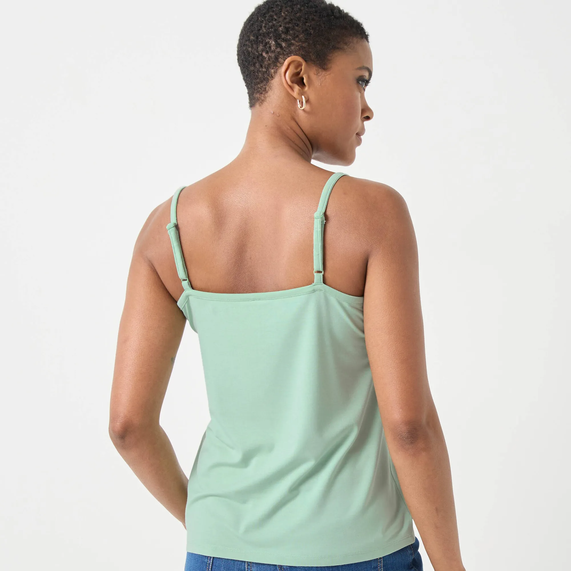 T-Shirt En Topje<Blancheporte Topje met V-hals in kant, verstelbare bandjes amandel groen