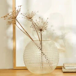 Decoratieartikel<Blancheporte e, ronde vaas in reliëfglas transparant