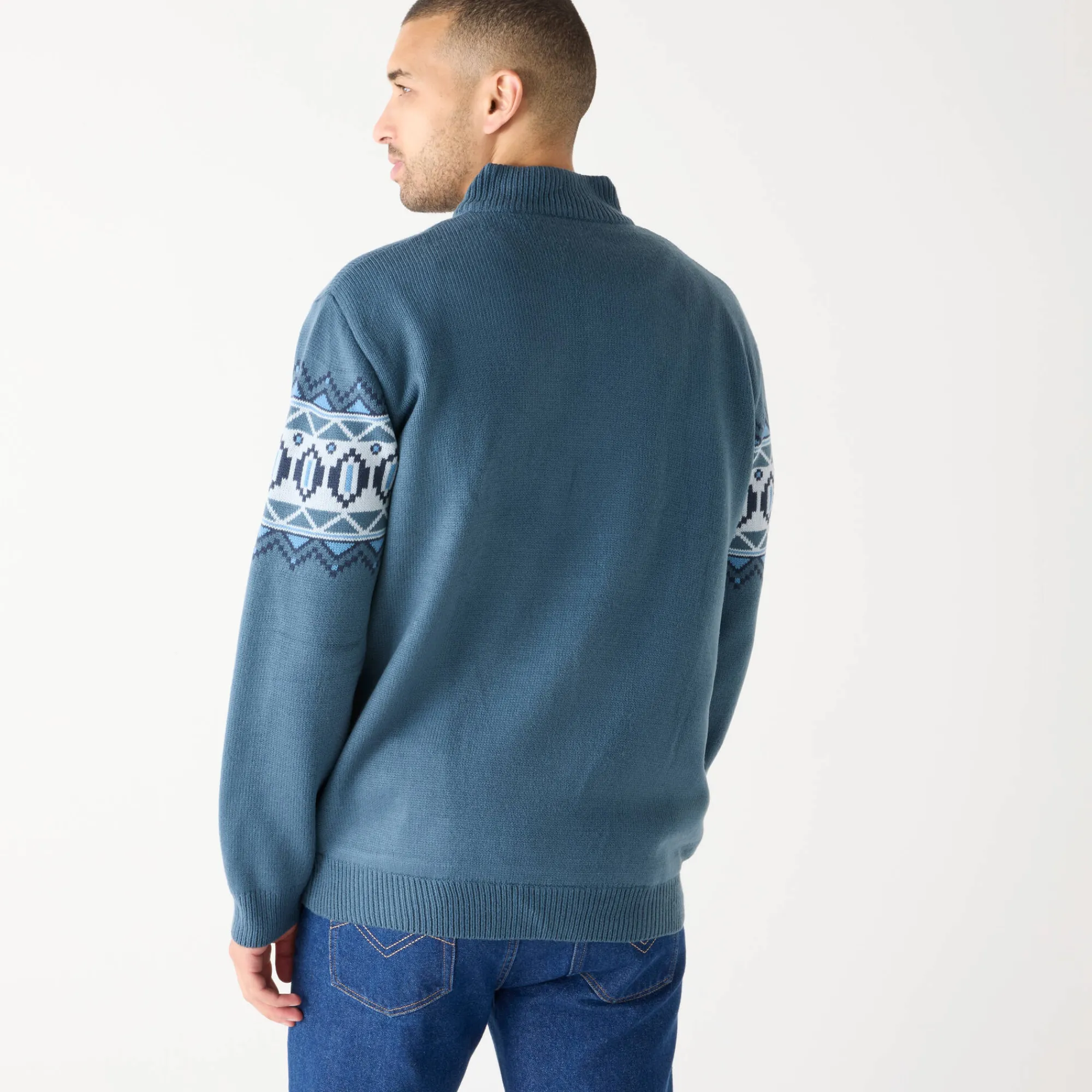 Trui En Vest<Blancheporte Trucker trui van jersey met jacquardmotief en fleecevoering grijsblauw