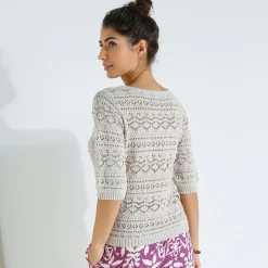 Trui En Vest<Blancheporte Trui in fantasie ajourtricot, mouwen op ellebooglengte beige