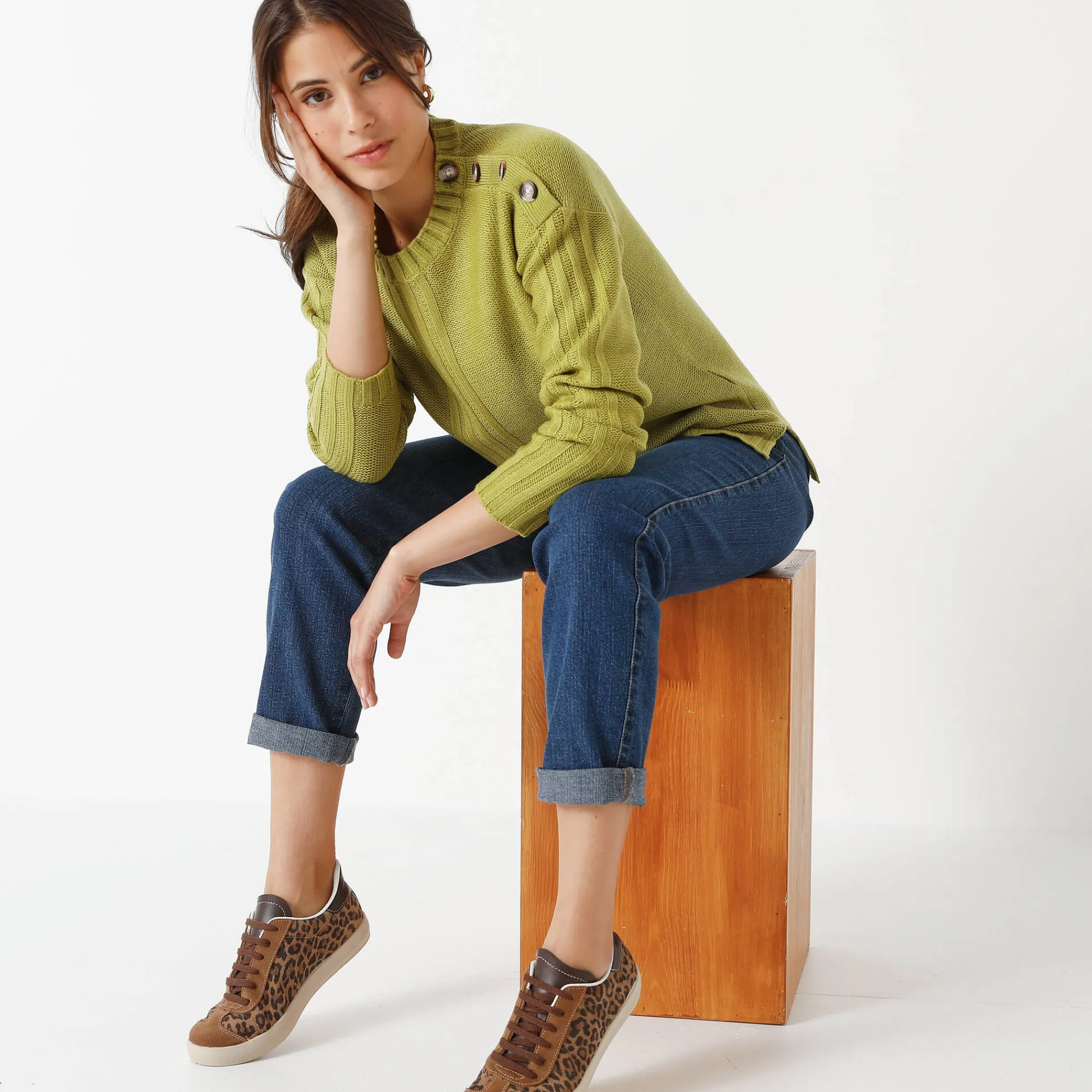Trui En Vest<Blancheporte Trui in fantasietricot mosgroen