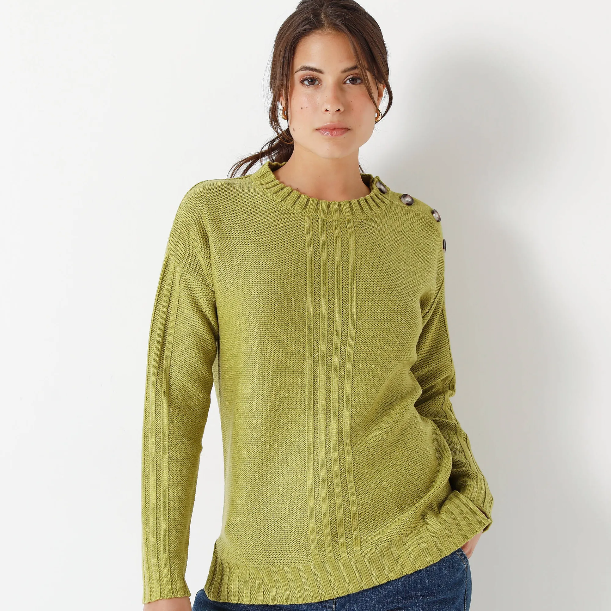 Trui En Vest<Blancheporte Trui in fantasietricot mosgroen