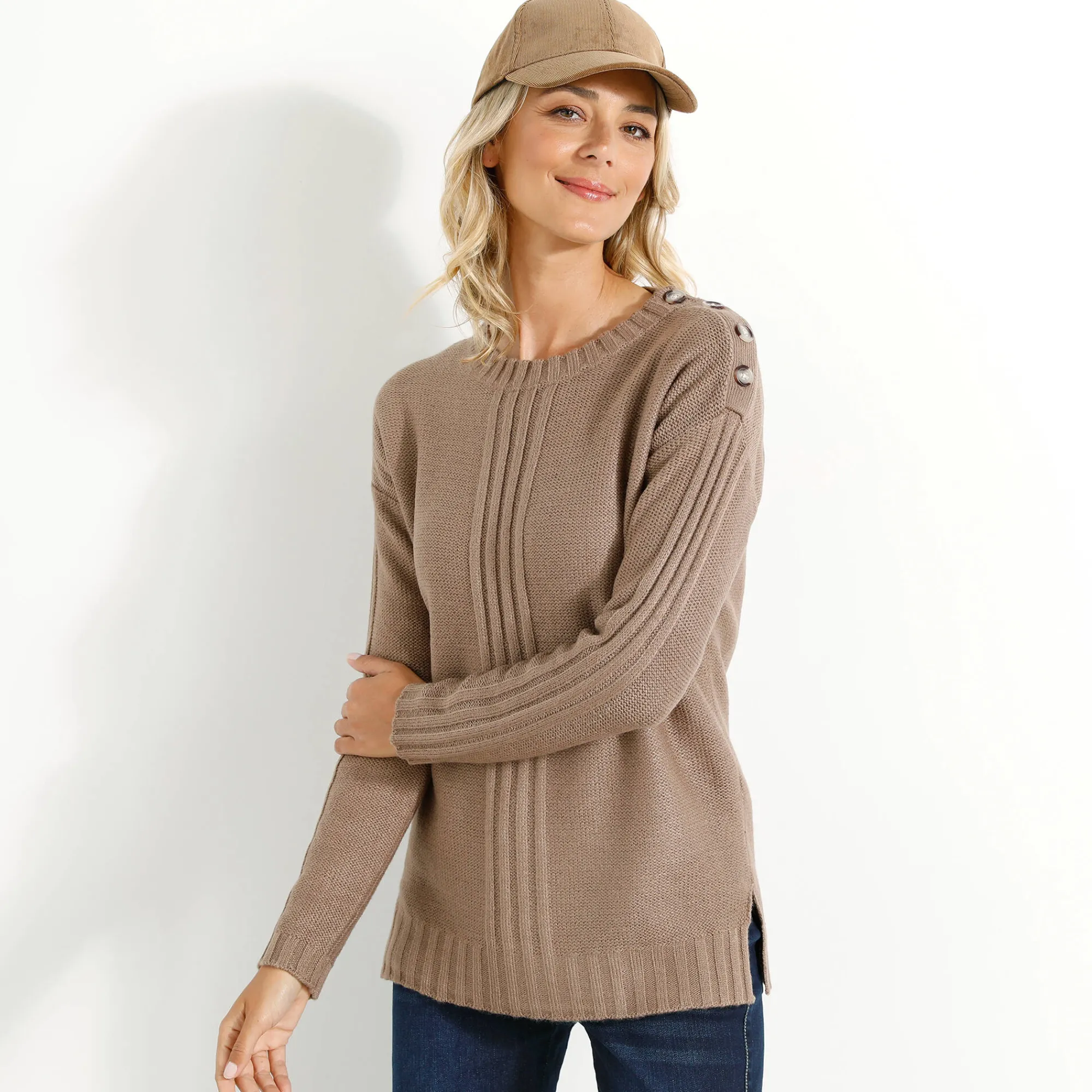 Trui En Vest<Blancheporte Trui in fantasietricot lichttaupe