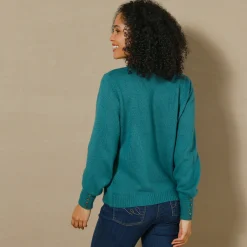 Trui En Vest<Blancheporte Trui in fantasietricot en knoopdetail aan de polsen, zachte touch donker turkoois