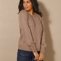 Trui En Vest<Blancheporte Trui in fantasietricot en knoopdetail aan de polsen, zachte touch taupe