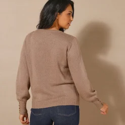 Trui En Vest<Blancheporte Trui in fantasietricot en knoopdetail aan de polsen, zachte touch taupe