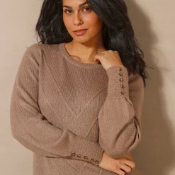 Trui En Vest<Blancheporte Trui in fantasietricot en knoopdetail aan de polsen, zachte touch taupe