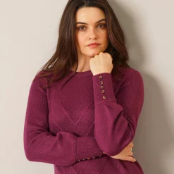 Trui En Vest<Blancheporte Trui in fantasietricot en knoopdetail aan de polsen, zachte touch pruim