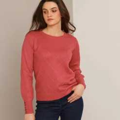 Trui En Vest<Blancheporte Trui in fantasietricot en knoopdetail aan de polsen, zachte touch granaatrood