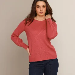 Trui En Vest<Blancheporte Trui in fantasietricot en knoopdetail aan de polsen, zachte touch granaatrood