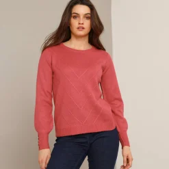 Trui En Vest<Blancheporte Trui in fantasietricot en knoopdetail aan de polsen, zachte touch granaatrood