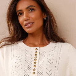 Trui En Vest<Blancheporte Trui in fantasietricot met Tunesische hals ecru