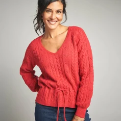 Trui En Vest<Lora Zellini Trui in fantasietricot met V-hals rood
