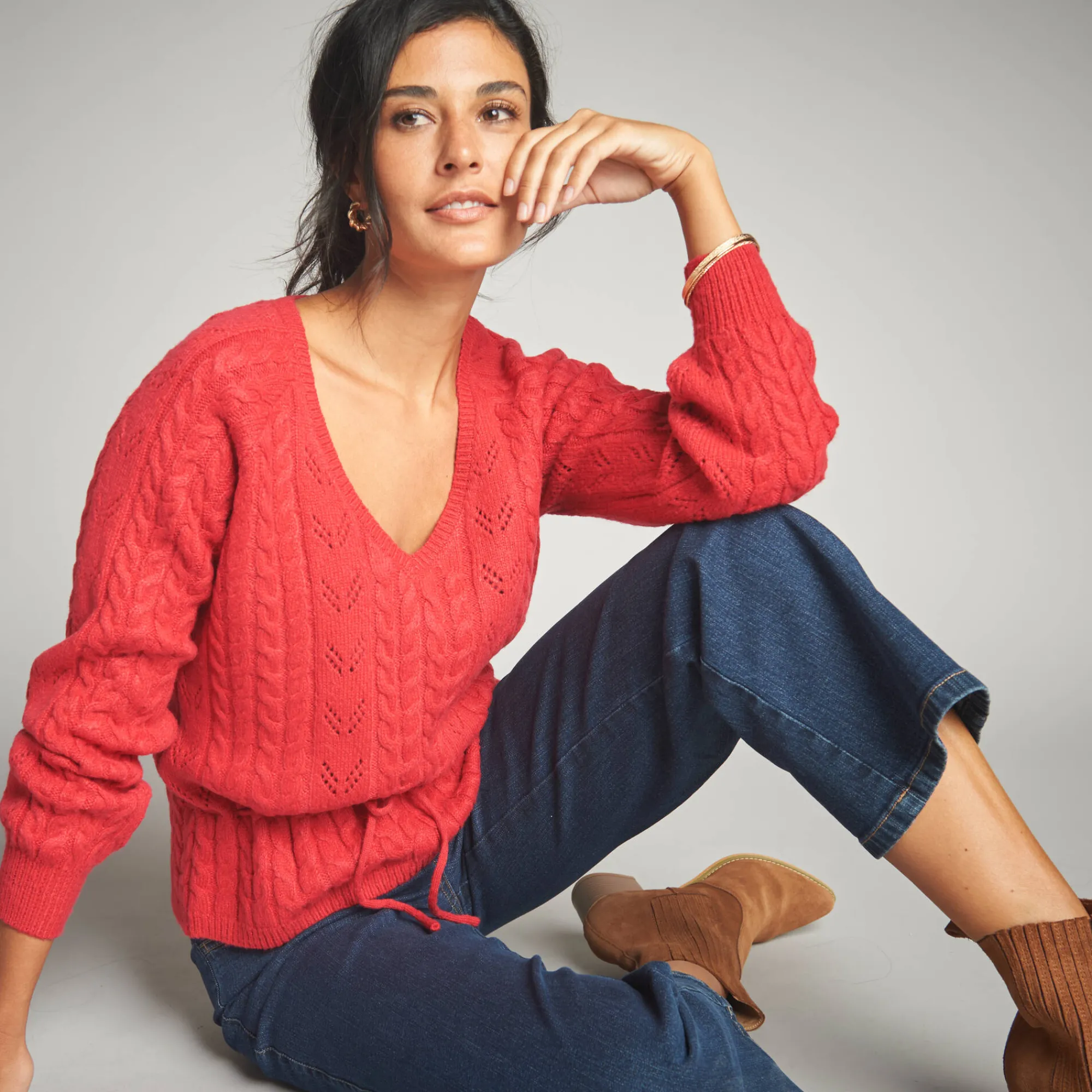 Trui En Vest<Lora Zellini Trui in fantasietricot met V-hals rood