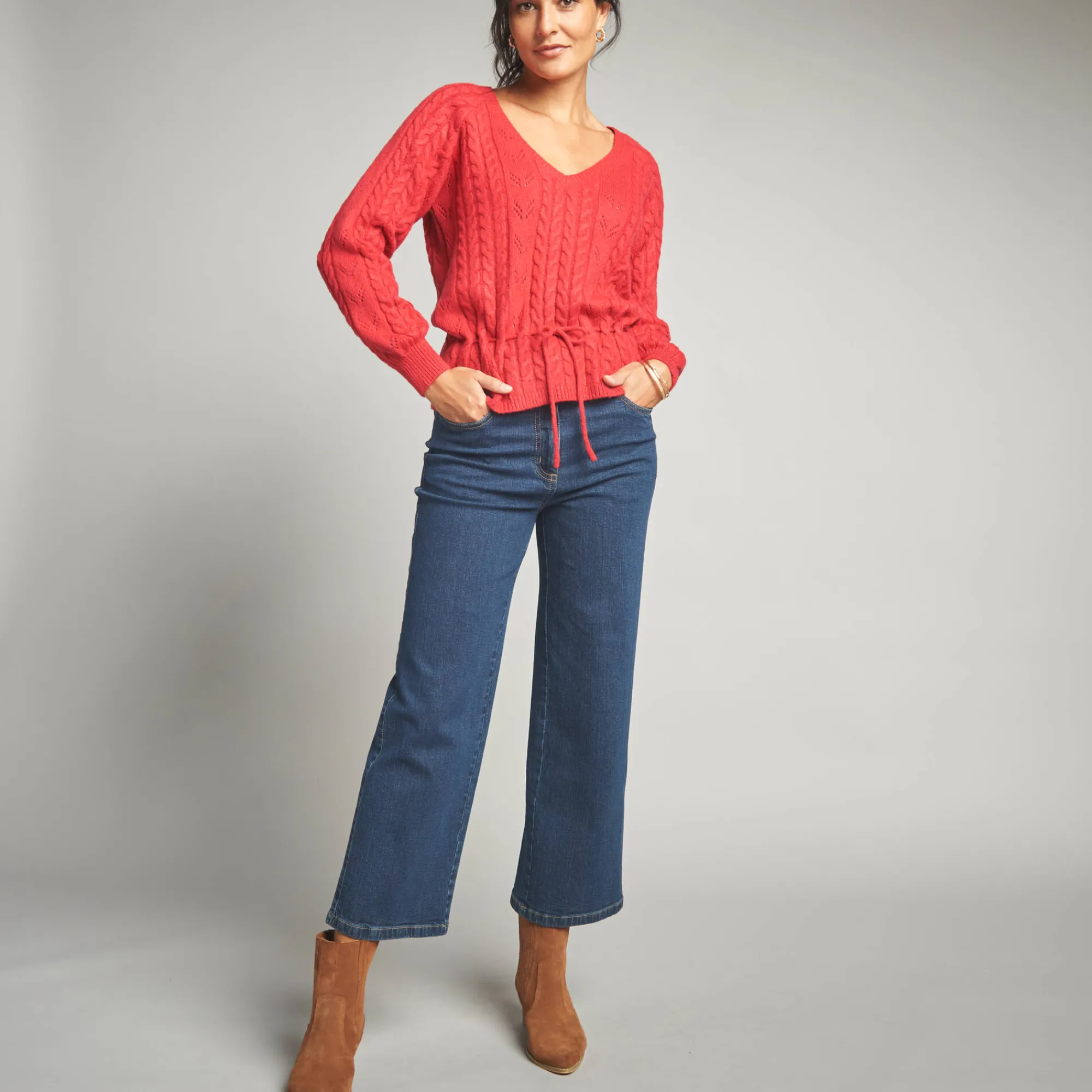 Trui En Vest<Lora Zellini Trui in fantasietricot met V-hals rood