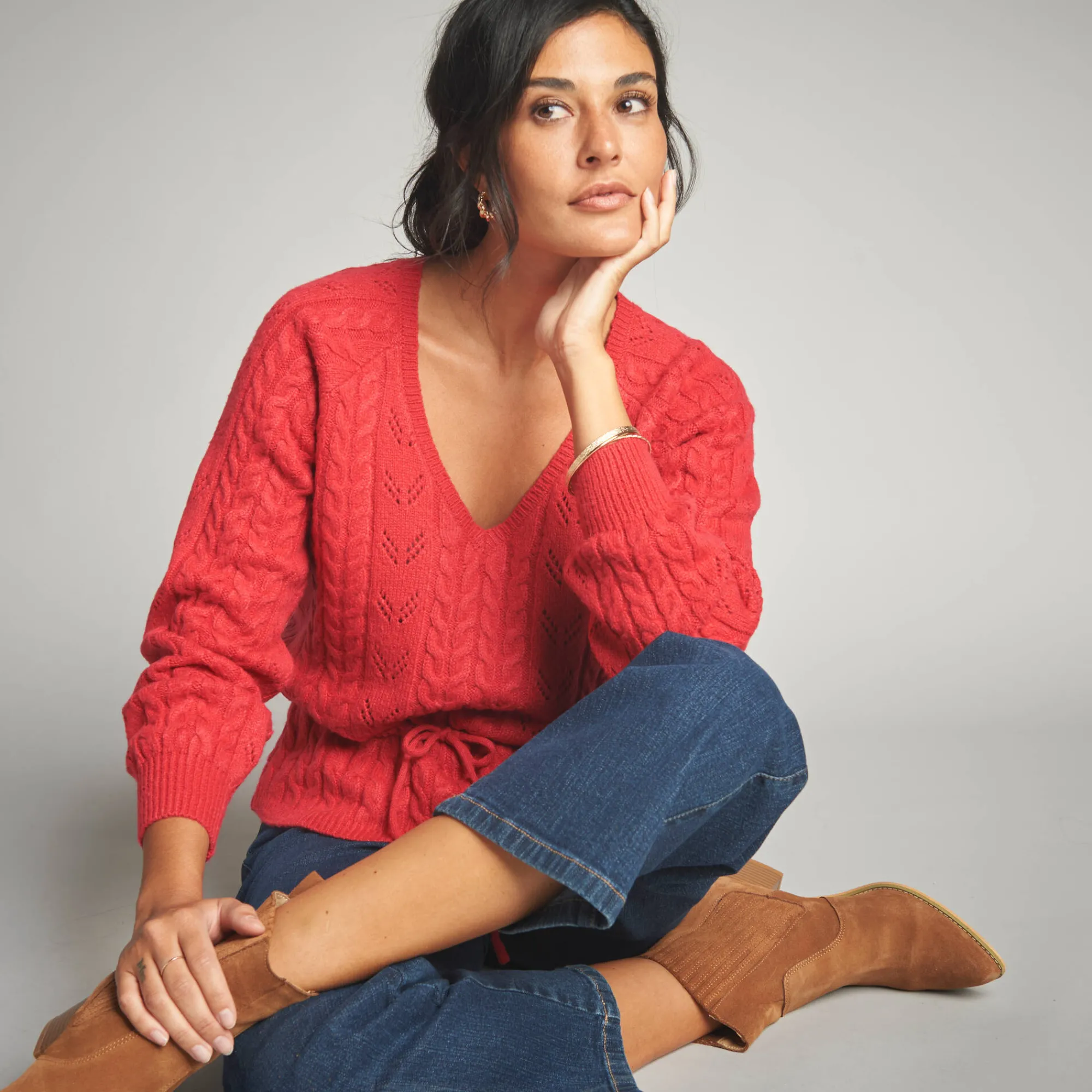 Trui En Vest<Lora Zellini Trui in fantasietricot met V-hals rood