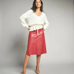 Trui En Vest<Lora Zellini Trui in fantasietricot met V-hals ecru