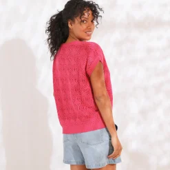 Trui En Vest<Blancheporte Trui in gehaakt tricot, effen roze
