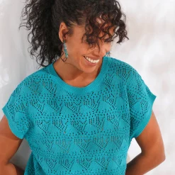 Trui En Vest<Blancheporte Trui in gehaakt tricot, effen turkoois