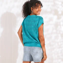 Trui En Vest<Blancheporte Trui in gehaakt tricot, effen turkoois
