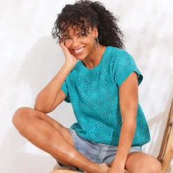 Trui En Vest<Blancheporte Trui in gehaakt tricot, effen turkoois